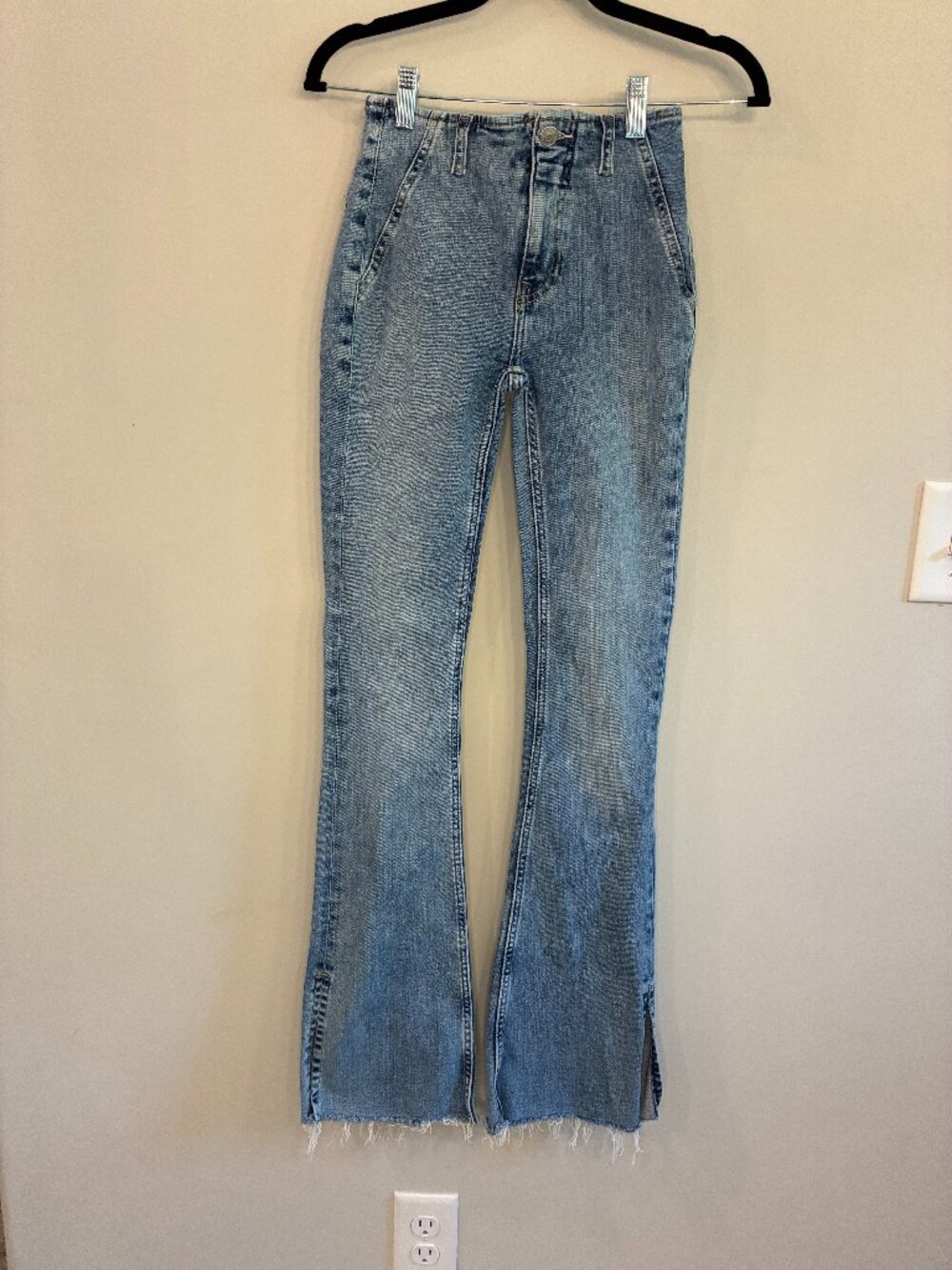 We The Free Free People High Rise Flare Split Hem Jeans Light Wash | Size 24